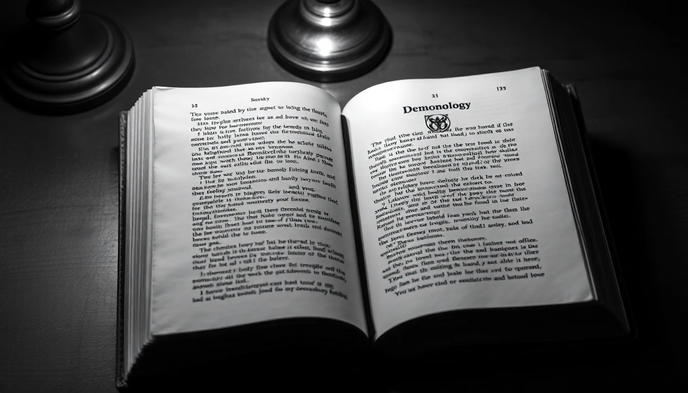 Book open to a page about demons
